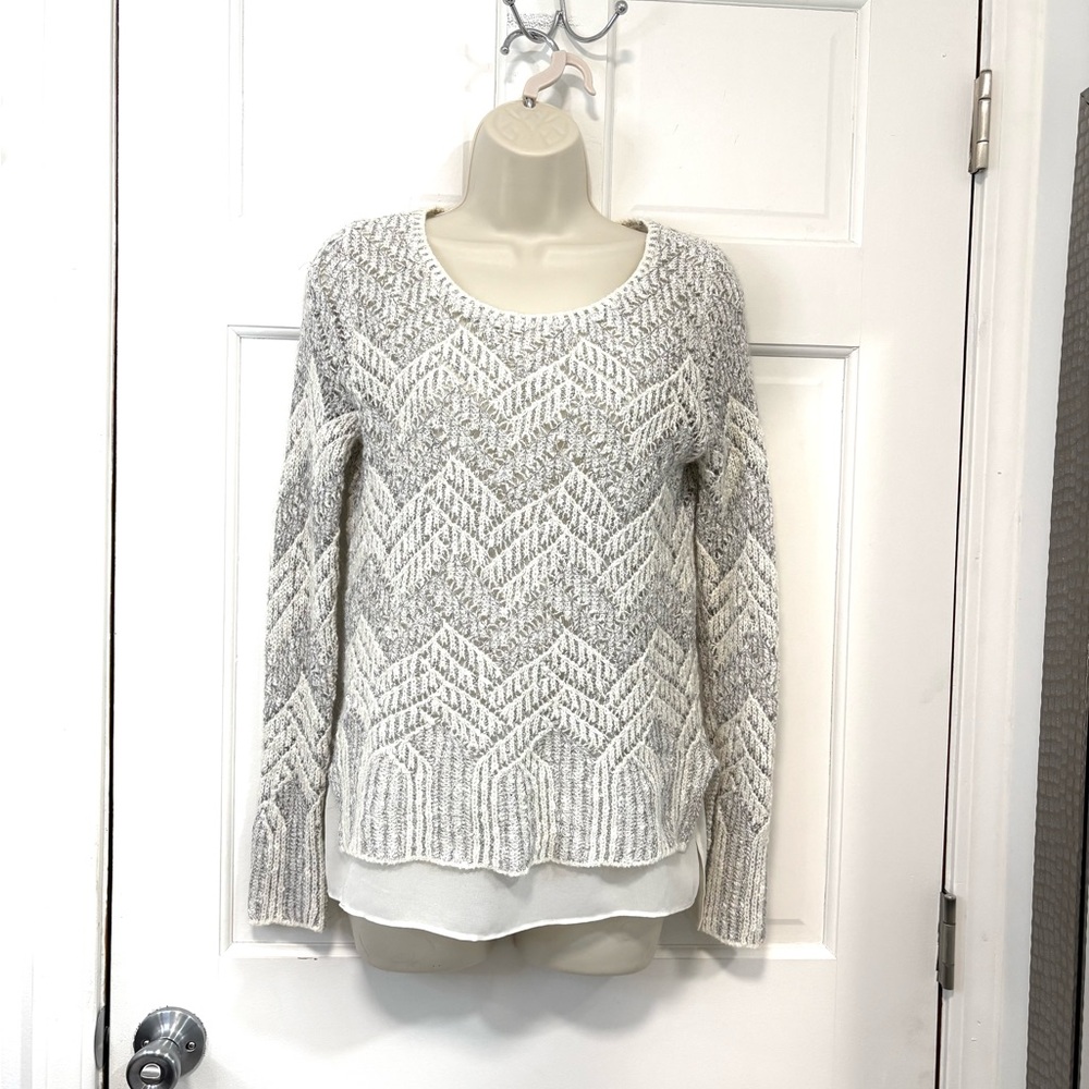 Lucky Brand Y2K Chevron Metallic Silver Sparkle Layered Knit Sweater Scandi Girl